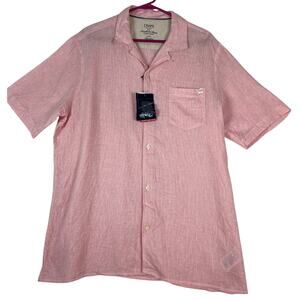 Chaps Coastland Wash Men's Linen Blend Button Up Shirt Large Hawaiian Bubble Gum